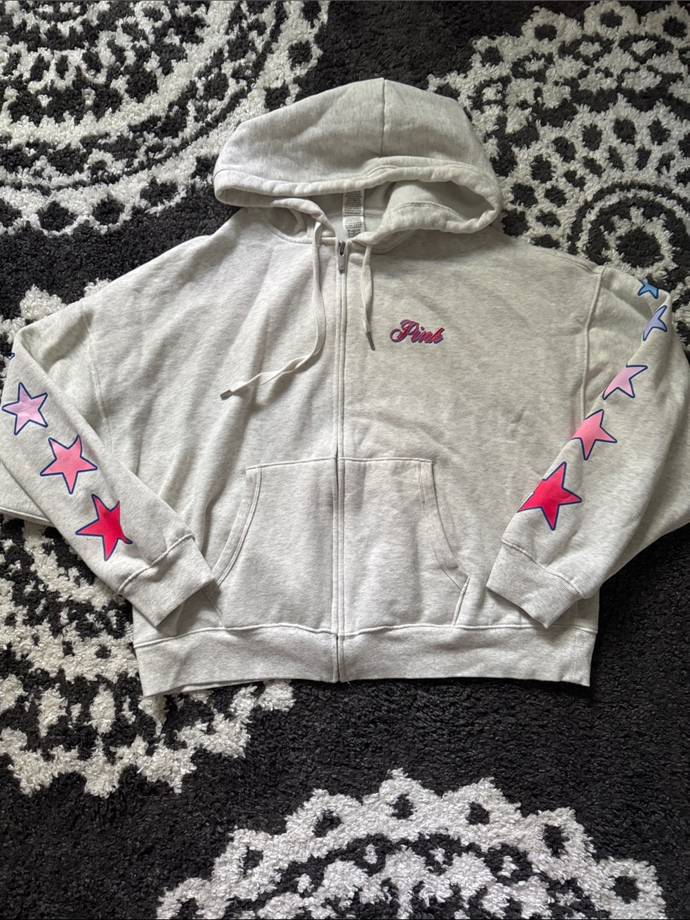 Victoria secret pink campus fleece zip up hoodie snow heather star print L